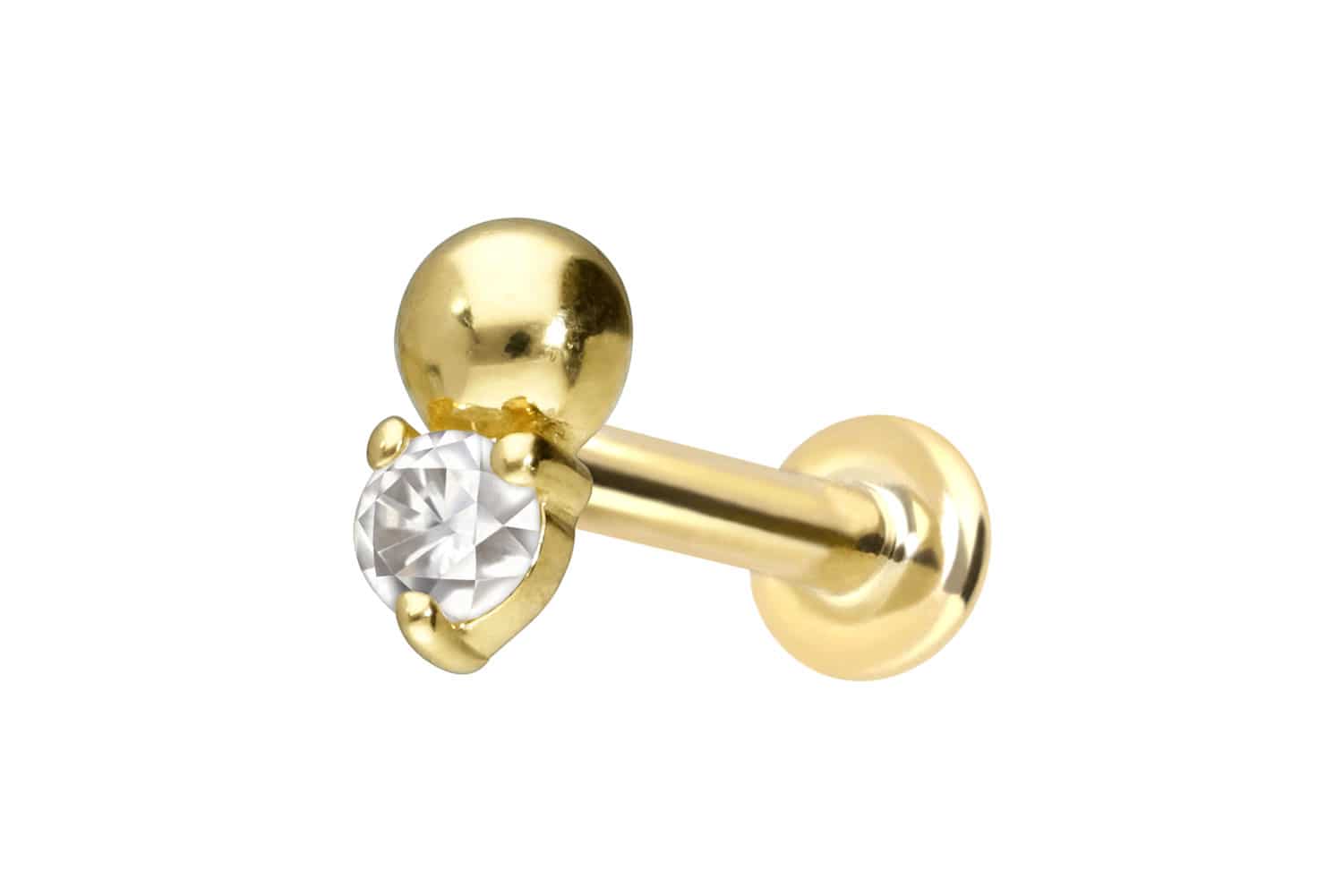 14 Karat Gold Labret Piercing mit Push Fit MOISSANIT + KUGEL